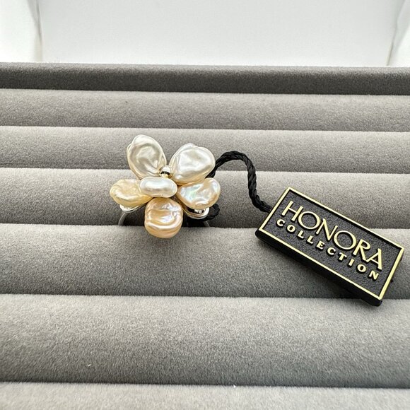 Honora Pearl Ring Flower Floral Sterling Silver 925 sz 8 Cluster Layer Pastel - Picture 11 of 11